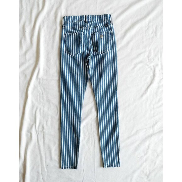 Guess Women's Skinny Leg Blue Jeans Size 25 Blue White Striped Stretch High Rise - Picture 4 of 4